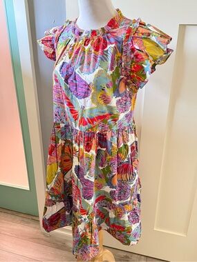 Caroline Constas Papillon Butterfly Print Multicolored Midi Dress Size Medium